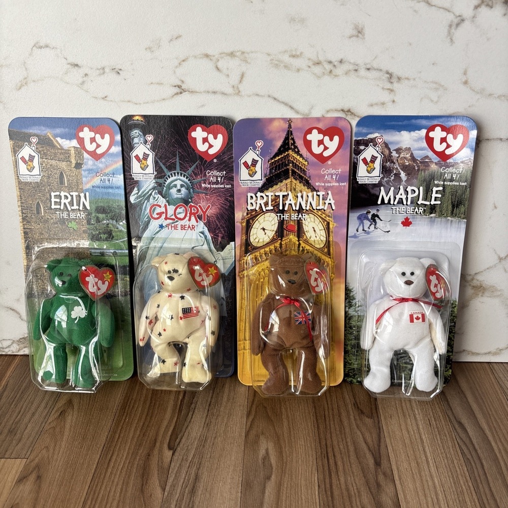1999 McDonald's TY Teenie International Mini Beanie Babies Bears COMPLETE Set 4